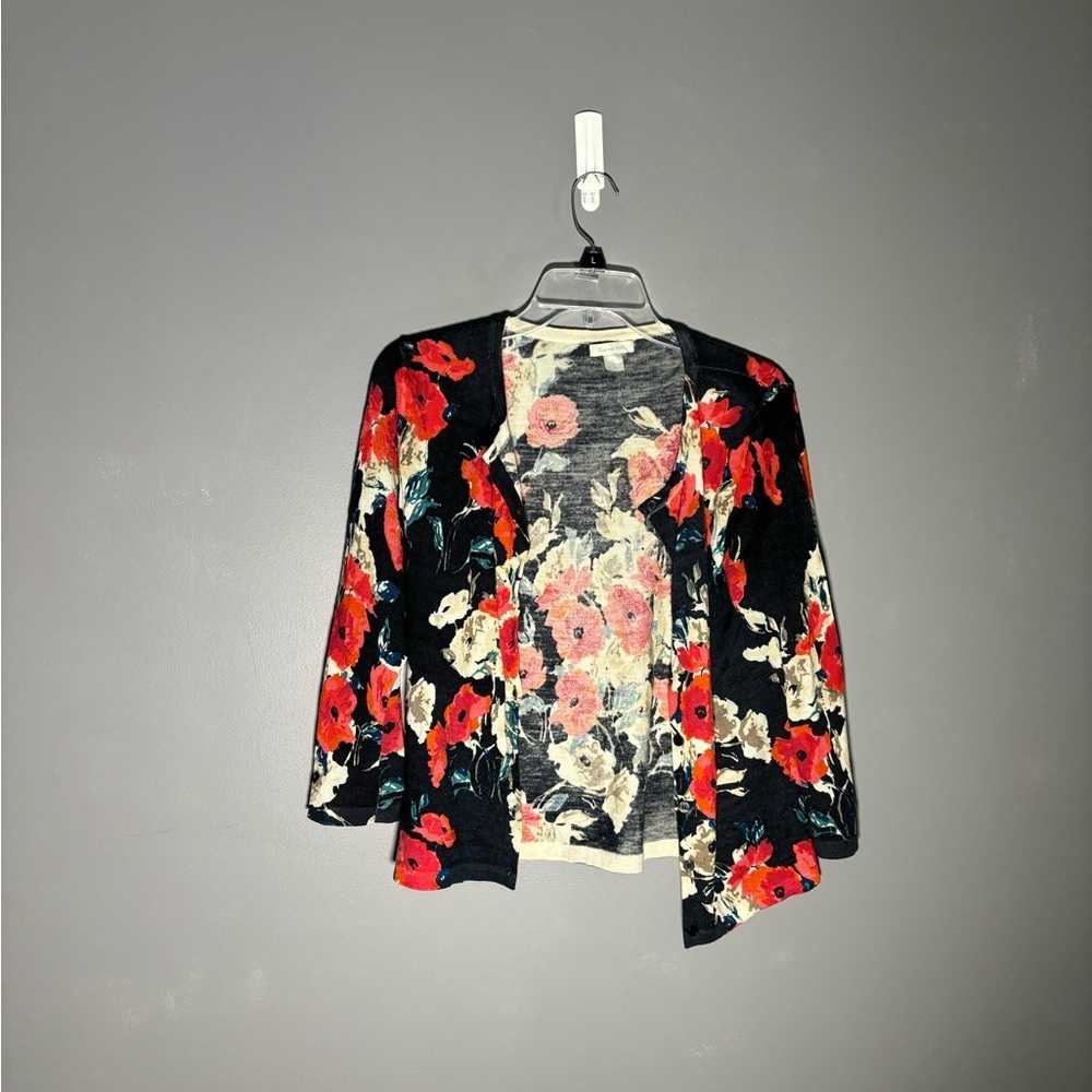 Garnet Hill Floral 100% Merino Wool Cardigan Womens Size Medium